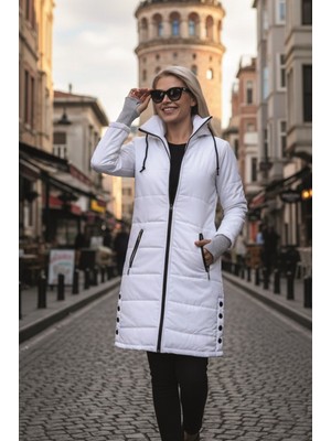 Kışlık Kapüşonlu Kadın Uzun Şişme Mont