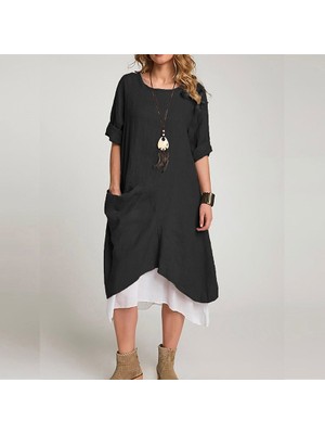 Günlük Tasarım Kadın Elbise Keten Yazlık