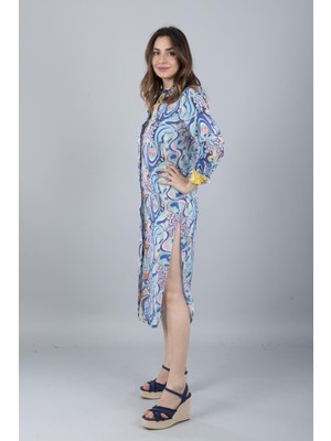 Bonitas Vual Uzun Kollu Desenli Gömlek Mavi Çiçek