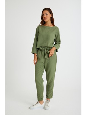 Keten Günlük Rahat Beli Kemerli Kadın Ikili Takım Alt Üst