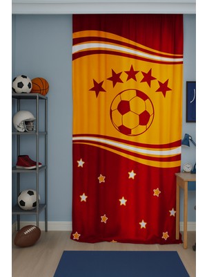 Bebişim Halı Sarı Kırmızı Taraftar Çift Kanatlı Çocuk Odası Fon Perde