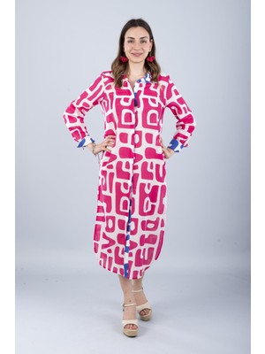 Bonitas Vual Uzun Kollu Desenli Gömlek Pembe Geometrik