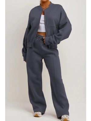 Yakamel Kadın Çımalı Rahat Trend Model Bomber Ceket Alt-Üst Takım