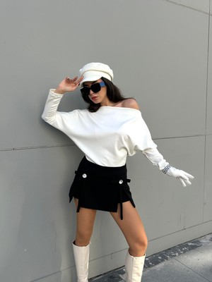 Minaaise Kayık Yaka Bluz Ekru