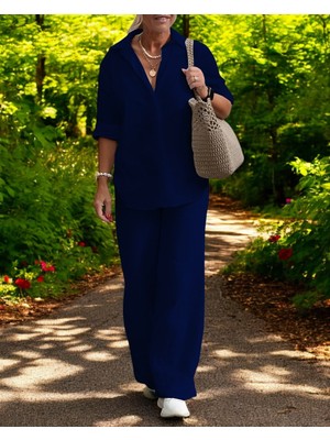 Günlük Rahat Gömlek Pantolon Keten Takım