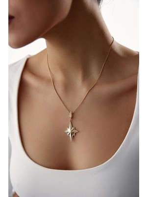 Yavuz Kuyumculuk 14 Ayar Altın Yuvarlak Balık Sırtı Zincir Kuzey Yıldızı Kolye