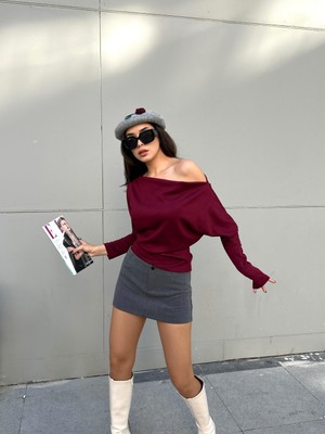Minaaise Kayık Yaka Bluz Bordo