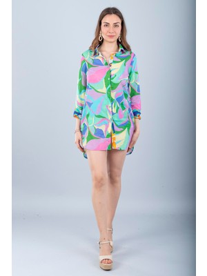 Bonitas Vual Kısa Gömlek Turkuaz Cıceklı