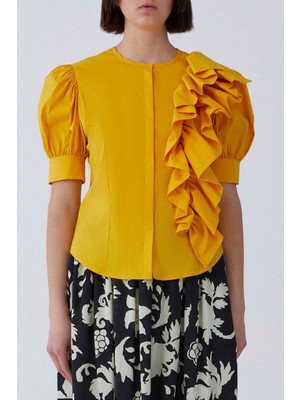 ROMAN Karpuz Kol Tek Omuz Fırfırlı Bluz Sarı Y2113015_009