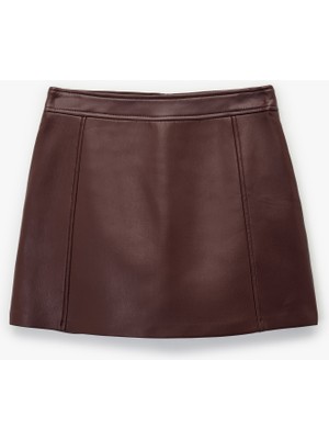 Koton Dikiş Detaylı A Kesim Suni Deri Mini Etek