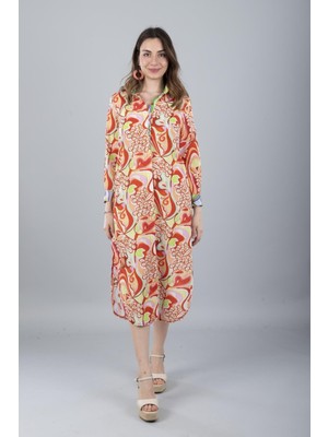 Bonitas Vual Uzun Kollu Desenli Gömlek Kırmızı Çiçek