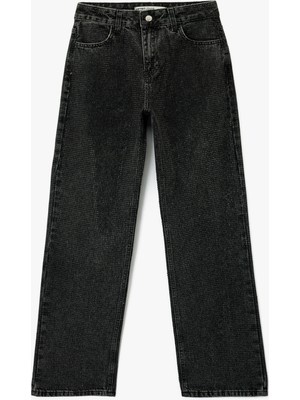 Koton Düğmeli Cepli Pamuklu Normal Bel Düz Paça Taşlı Jean Pantolon - Straight Fit Jean