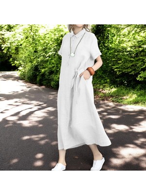 Keten Tam Boy Yazlık Elbise