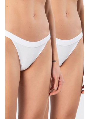 Türen Kadın Likralı Ribana Tanga 2'li Paket 931/BEYAZ