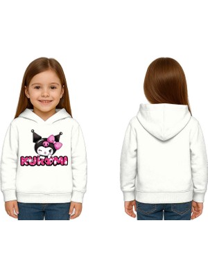 Sedirli Unisex Baskılı Çocuk Swaetshirt Kapüşonlu 3 Iplik Şardonlu Kuromi Baskılı