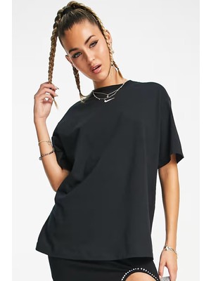 Nike Sportswear Organic Cotton Loose Fit T-Shirt Kadın Nakış Swooslu Bol Kesim Tişört Kahverengi