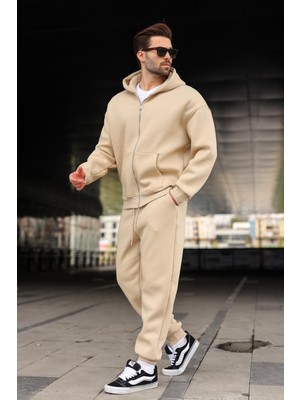 Madmext Bej Çift Fermuarlı Kapüşonlu Eşofman Takımı E7345