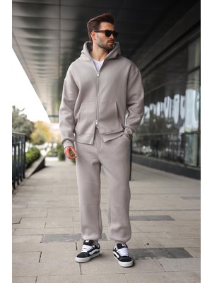 Madmext Boyalı Gri Çift Fermuarlı Kapüşonlu Eşofman Takımı E7345