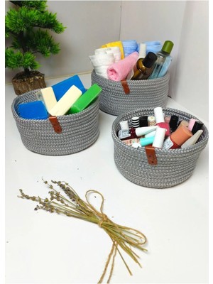 Jütex Home I Jüt Hasır Çok Amaçlı Sepet Banyo Mutfak Organizer Sepet Takımı El Dokuma Gri