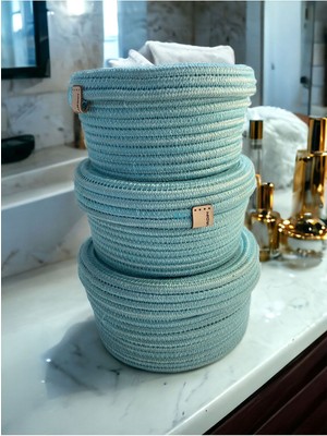 Jütex Home 3 Lü Sepet Çok Amaçlı Organizer Kapaklı Hasır Jüt Sepet Takımı