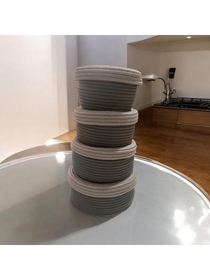 Jütex Home Jüt,hasır,4 Lü Kapaklı Sepet, Özel Tasarım, Çok Amaçlı Düzenleyici Organizer,sepet 25X23X21X18