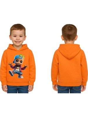 Sedirli Unisex Groot Baskılı Çocuk Swaetshirt Kapüşonlu 3 Iplik Şardonlu