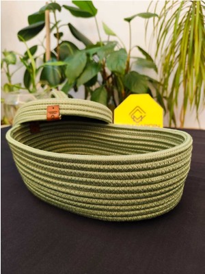 Jütex Home Jüt Hasır Sepet Oval Kapaklı Organizer 30X20X10