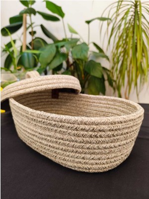 Jütex Home Jüt Hasır Sepet Oval Kapaklı Organizer 30X20X23
