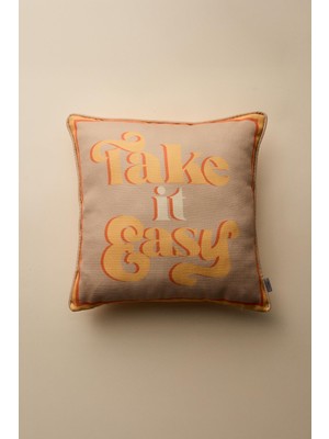 Vanilla Home Take It Easy Baskılı Biye Detaylı Kırlent Kılıfı