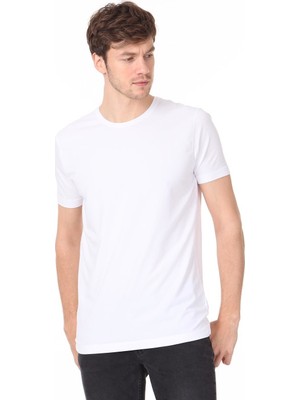 Ramsey Beyaz Düz Pamuk Karışımlı T-Shirt