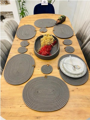 Jütex Home Jüt Hasır Amerikan Servis Oval Supla  Bardak Altı ve Sepet 13 Parça