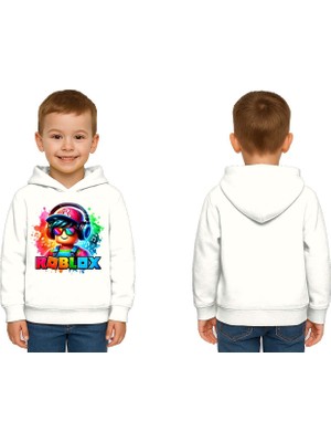 Sedirli Unisex Roblox Baskılı Çocuk Swaetshirt  Baskılı Kapüşonlu 3 Iplik Şardonlu