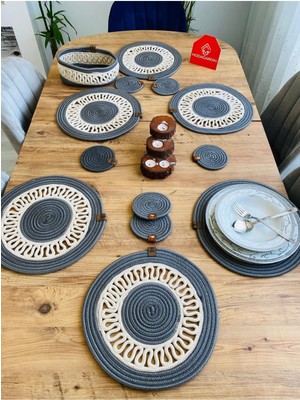 Jütex Home Jüt Hasır Amerikan Servis Supla  Bardak Altı ve Sepet 13 Parça