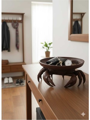 Pamuk's Design 3D  Dekoratif Yengeç Figürü Kahverengi Pratik Ev Gereçleri Sunum Tabak 16 x 16 cm