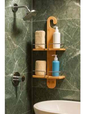 Bambu Banyo Düzenleyici Organizer Banyo Köşeliği, Şampuanlık