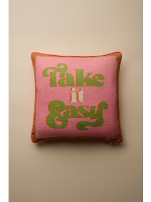 Vanilla Home Take It Easy Baskılı Biye Detaylı Kırlent Kılıfı