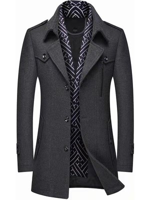 Cbtx Erkek Yünlü Ceket Sonbahar ve Kış Erkek Eşarp Yaka Mont Kaban
