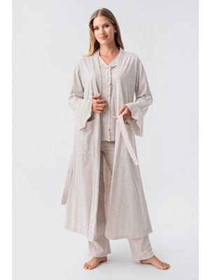 Artış Collection Kadın Uzun Kollu Düğmeli Esnek Pamuklu Sabahlık Pijama Takımı 23112
