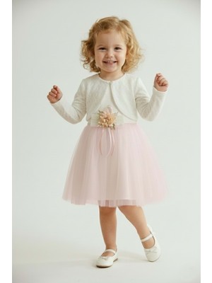 Mnk Baby & Kids Triko Bolerolu Bel Çiçekli Kız Bebek Elbise M00773