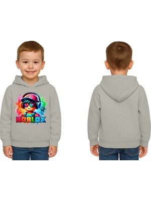 Sedirli Unisex Roblox Baskılı Çocuk Swaetshirt  Baskılı Kapüşonlu 3 Iplik Şardonlu