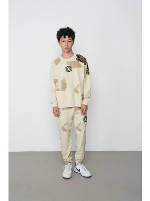 Loco Loco Locoloco 2 Iplik Kol Baskılı Desenli Ikili Takım (9-15 Yaş Arası) - Bej