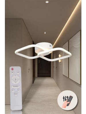 Ey Shop Modern Beyaz Ikili Kare 3 Renk Kumandalı (Beyaz&sarı&günışığı) LED Avize Antre Hol Koridor