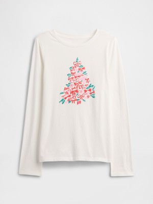 Gap Kız Çocuk Beyaz Grafik Baskılı T-Shirt