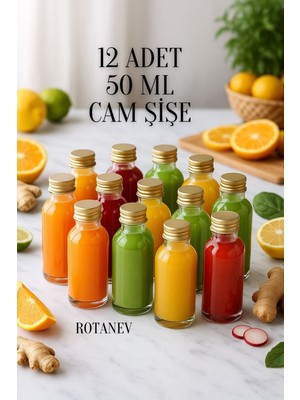 12 Adet Şeffaf Cam Shot Şişesi Sızdırmaz Gold Metal Kapaklı Hediyelik Koku Süs Çok Amaçlı Şişe 50ML