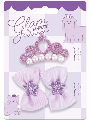 M-Pets Glam Taç ve Fiyonklu Kedi ve Köpekler Için Aksesuar Toka Mor