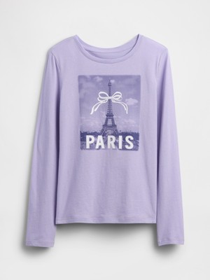 Gap Kız Çocuk Lila Grafik Baskılı T-Shirt