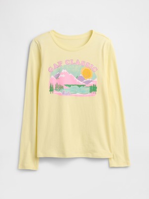 Gap Kız Çocuk Sarı Grafik Baskılı T-Shirt