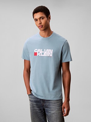 Calvin Klein Erkek Mavi Grafikli Tişört