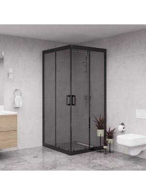 Raumark Black Quandrum  6mm Füme Cam Kare Duşakabin