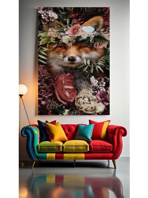 Özkacar Group Çiçeklere Saklanan Tilki 1 Ev Duvar Salon Güzellik Salonu Ofis Dükkan Dekarasyon Kanvas Tablo